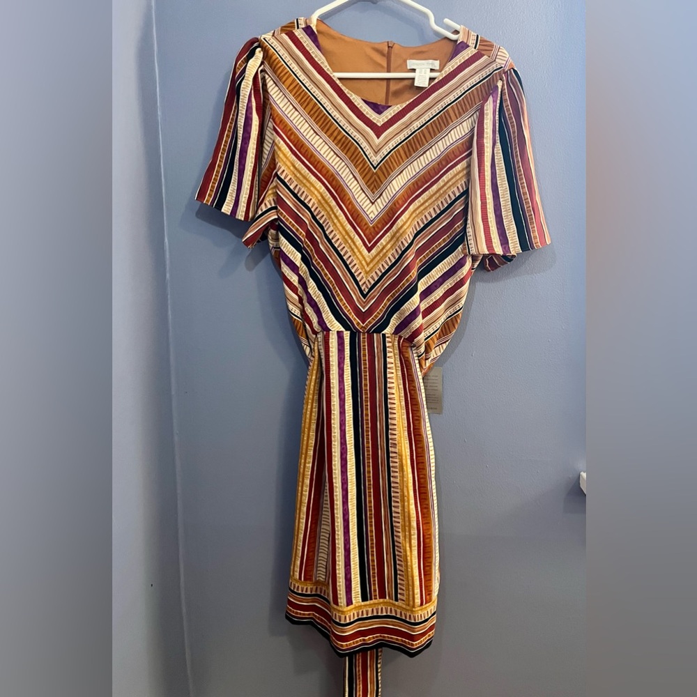 London Times Chevron Striped Mini Dress - Orange, Purple, White